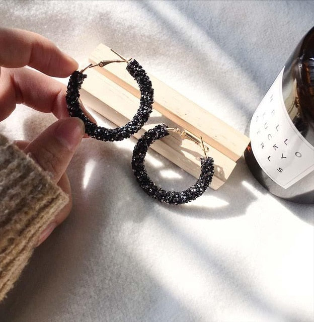 Circle Shiny Crystal Big Earrings - Shopeasywear