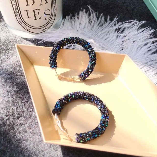 Circle Shiny Crystal Big Earrings - Shopeasywear