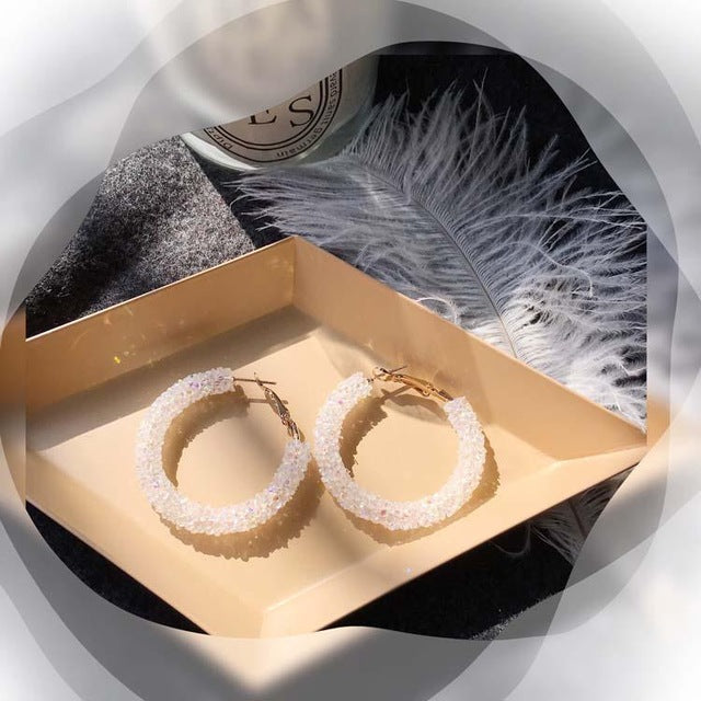 Circle Shiny Crystal Big Earrings - Shopeasywear