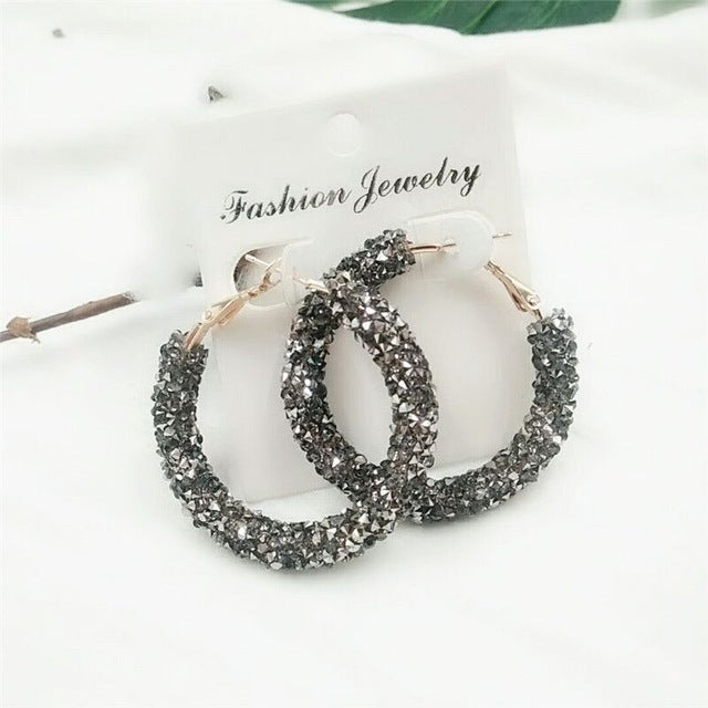 Circle Shiny Crystal Big Earrings - Shopeasywear