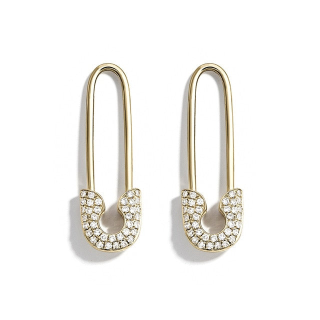 Female Safety Pin Crystal CZ Earrings - Shopeasywear