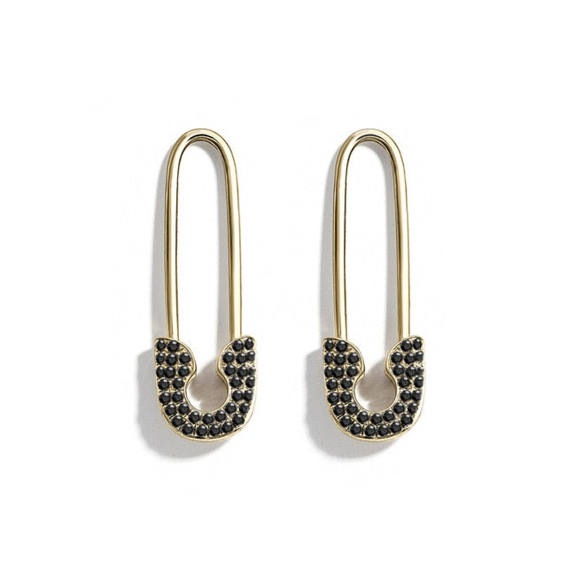 Female Safety Pin Crystal CZ Earrings - Shopeasywear