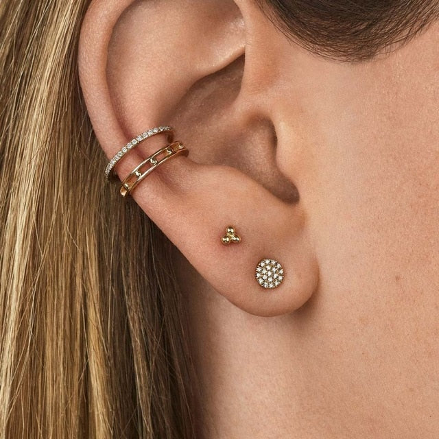 Female Safety Pin Crystal CZ Earrings - Shopeasywear