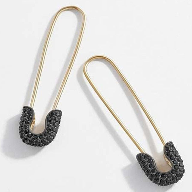 Female Safety Pin Crystal CZ Earrings - Shopeasywear
