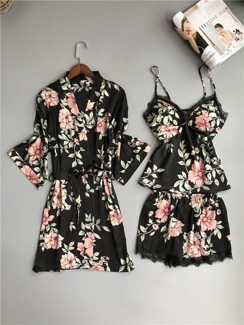 Spaghetti Strap  Printing  Lace Sexy Women Pajamas