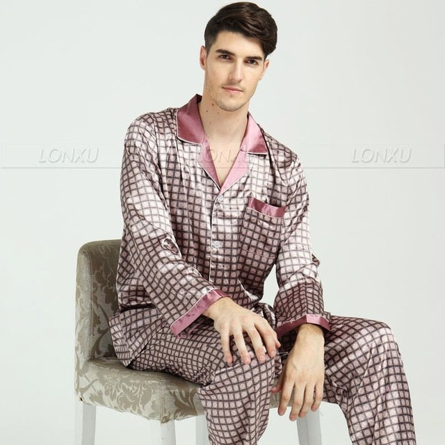 Mens Silk Satin Pajamas Set