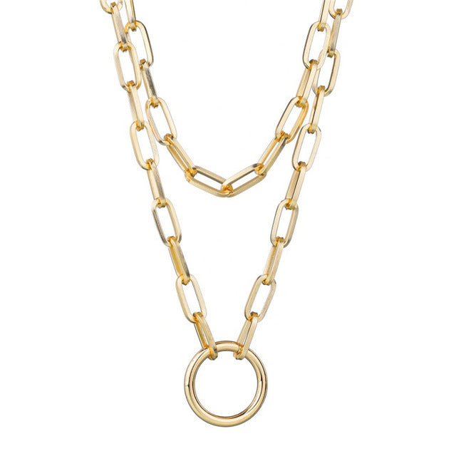 LETAPI Punk Metal Heart Choker Necklace For Women Big Thick Chain Round Hollow Multilayer Pendant Long Necklaces Jewelry - Shopeasywear