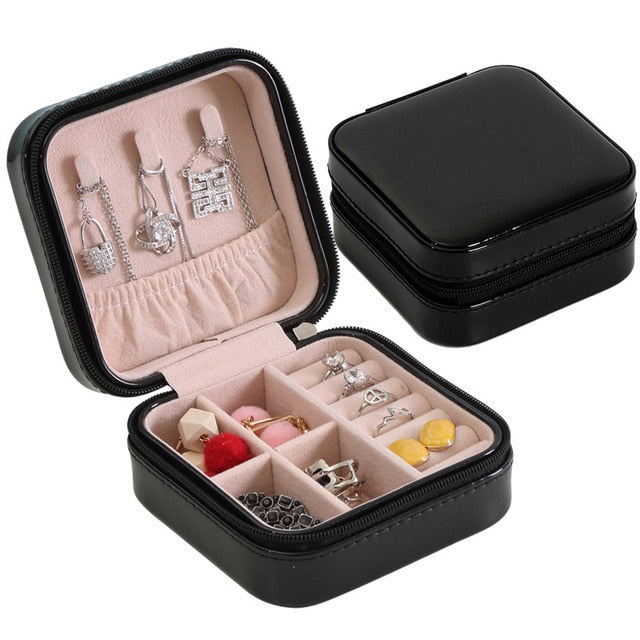 Guanya Newest Mini Stud Earrings Rings Jewelry Box Useful Makeup Organizer With Zipper Travel Portable Display Case Women's Gift - Shopeasywear