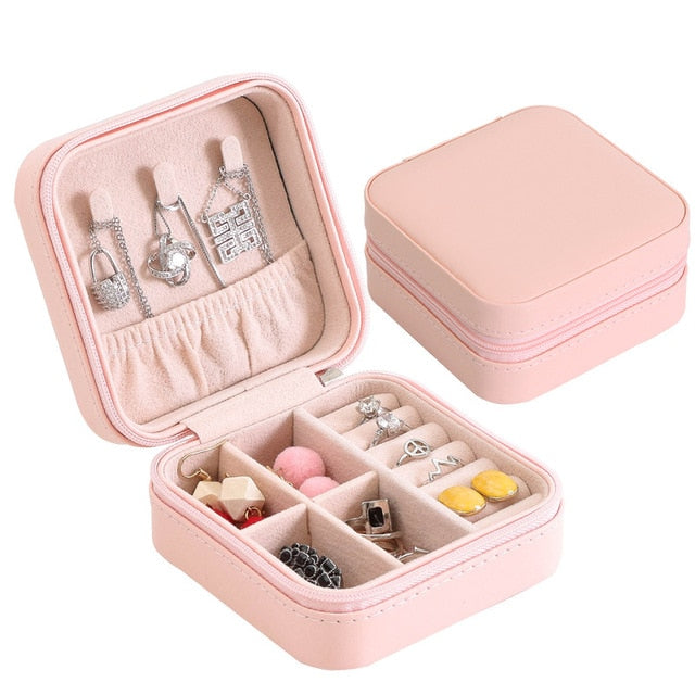 Guanya Newest Mini Stud Earrings Rings Jewelry Box Useful Makeup Organizer With Zipper Travel Portable Display Case Women's Gift - Shopeasywear
