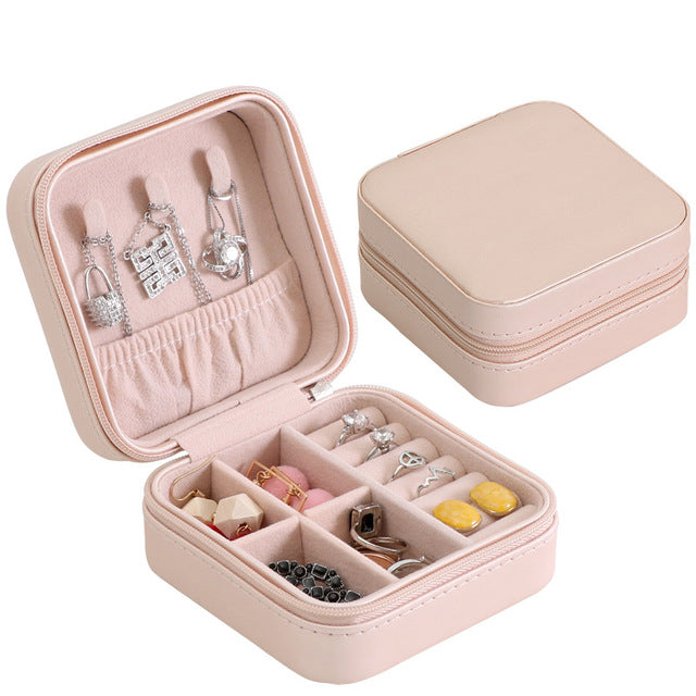 Guanya Newest Mini Stud Earrings Rings Jewelry Box Useful Makeup Organizer With Zipper Travel Portable Display Case Women's Gift - Shopeasywear