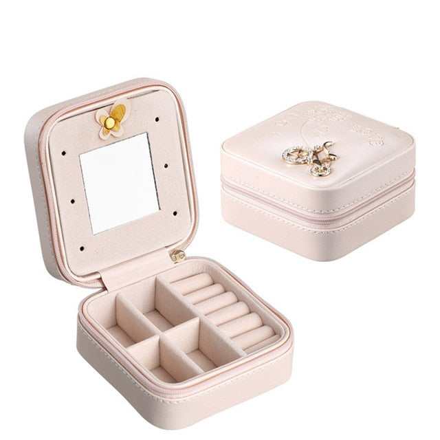 Guanya Newest Mini Stud Earrings Rings Jewelry Box Useful Makeup Organizer With Zipper Travel Portable Display Case Women's Gift - Shopeasywear