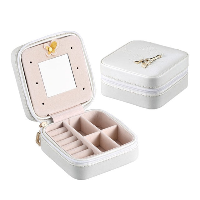 Guanya Newest Mini Stud Earrings Rings Jewelry Box Useful Makeup Organizer With Zipper Travel Portable Display Case Women's Gift - Shopeasywear