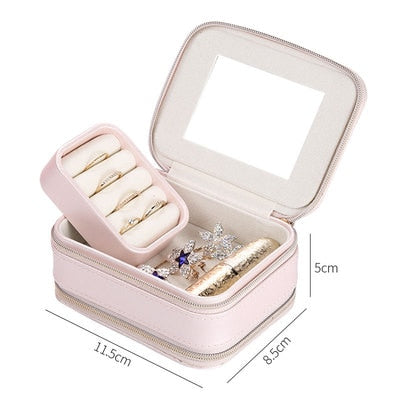 Guanya Newest Mini Stud Earrings Rings Jewelry Box Useful Makeup Organizer With Zipper Travel Portable Display Case Women's Gift - Shopeasywear