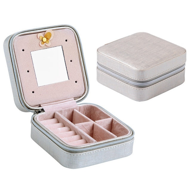 Guanya Newest Mini Stud Earrings Rings Jewelry Box Useful Makeup Organizer With Zipper Travel Portable Display Case Women's Gift - Shopeasywear