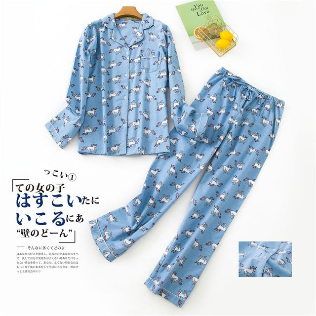 Korea Cute Cartoon 100% Cotton Pajamas For Women
