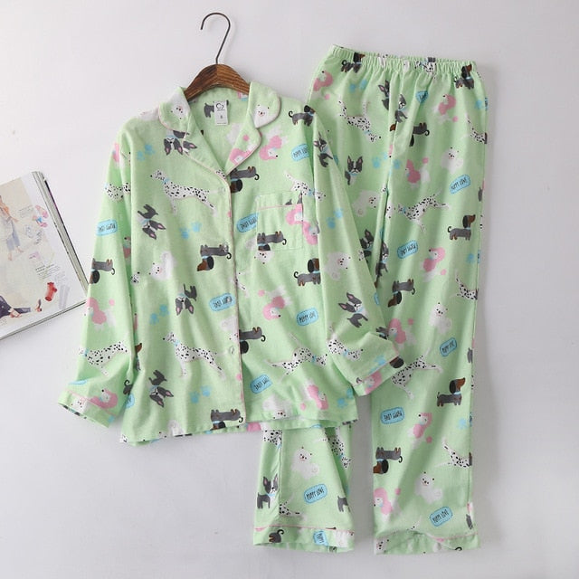 Korea Cute Cartoon 100% Cotton Pajamas For Women