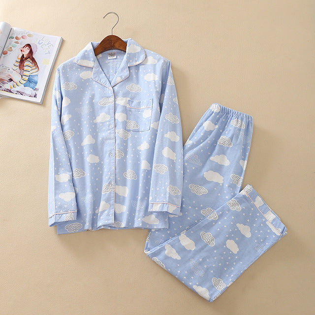 Korea Cute Cartoon 100% Cotton Pajamas For Women