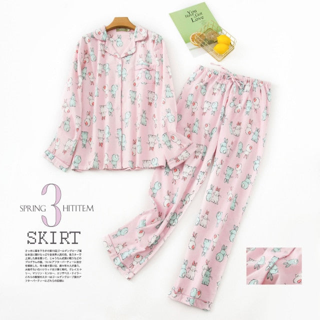 Korea Cute Cartoon 100% Cotton Pajamas For Women