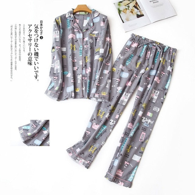 Korea Cute Cartoon 100% Cotton Pajamas For Women