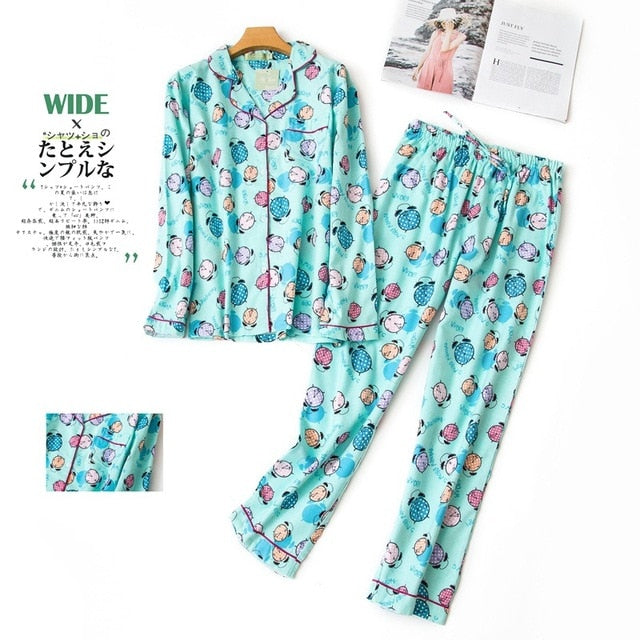 Korea Cute Cartoon 100% Cotton Pajamas For Women