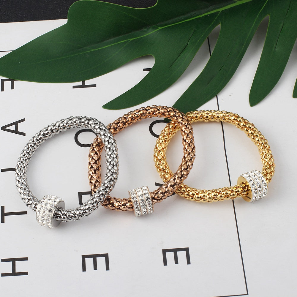 European and American fashion Mens Women Three-color Suit elastic Corn Bracelet Personality Lady Punk Stainless Steel Bracelets - Shopeasywear