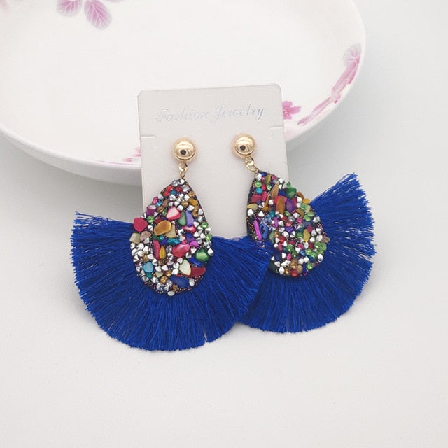 Shiny Crystal Tassel Earrings Handmade Rhinestone Pendant Statement Long Fringe Earrings for Women Fashion Jewelry 2019 - Shopeasywear