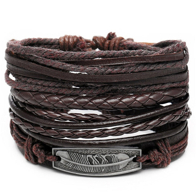 Leaf Feather Multi layer Leather Bracelet - Shopeasywear