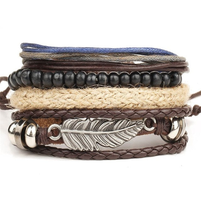 Leaf Feather Multi layer Leather Bracelet - Shopeasywear