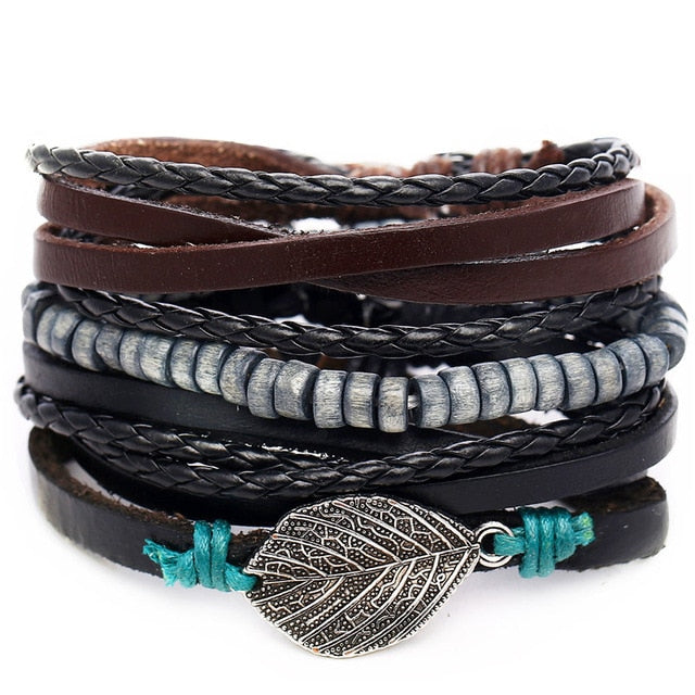 Leaf Feather Multi layer Leather Bracelet - Shopeasywear