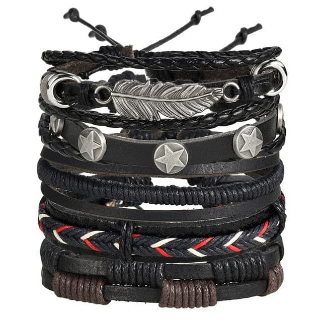 Leaf Feather Multi layer Leather Bracelet - Shopeasywear
