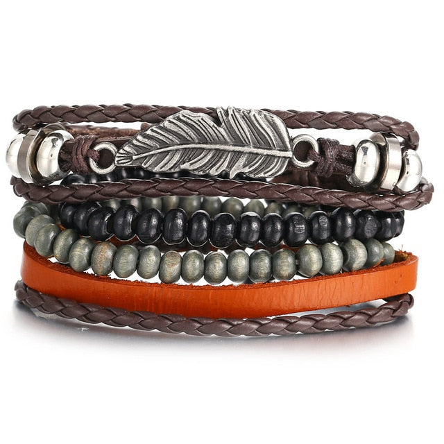 Leaf Feather Multi layer Leather Bracelet - Shopeasywear