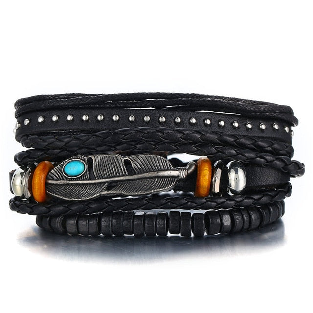 Leaf Feather Multi layer Leather Bracelet - Shopeasywear