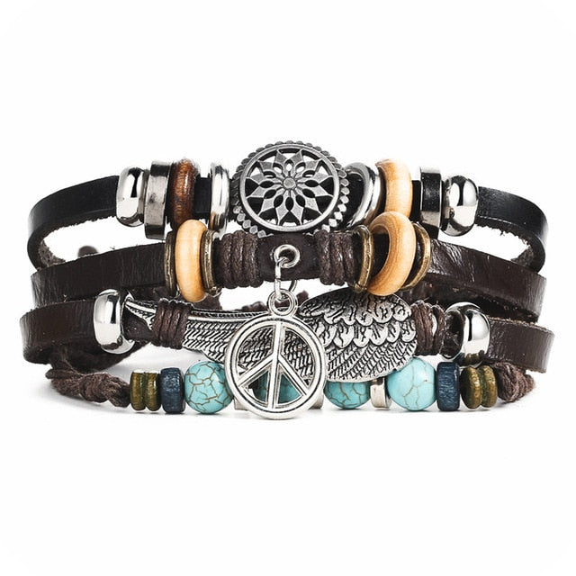 Leaf Feather Multi layer Leather Bracelet - Shopeasywear