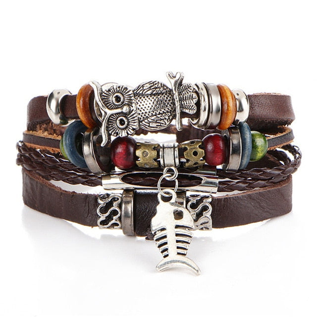 Leaf Feather Multi layer Leather Bracelet - Shopeasywear