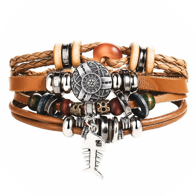 Leaf Feather Multi layer Leather Bracelet - Shopeasywear