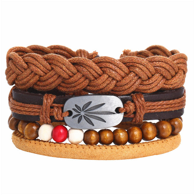 Leaf Feather Multi layer Leather Bracelet - Shopeasywear