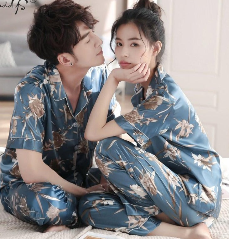 Silk Satin  Couple Pajamas Set