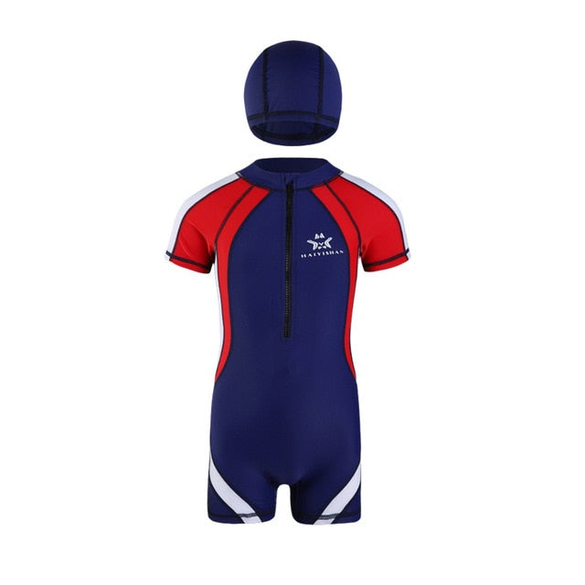 One Piece Swimsuit with Swim Cap For Kids