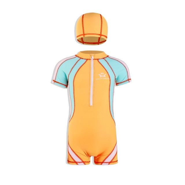 One Piece Swimsuit with Swim Cap For Kids