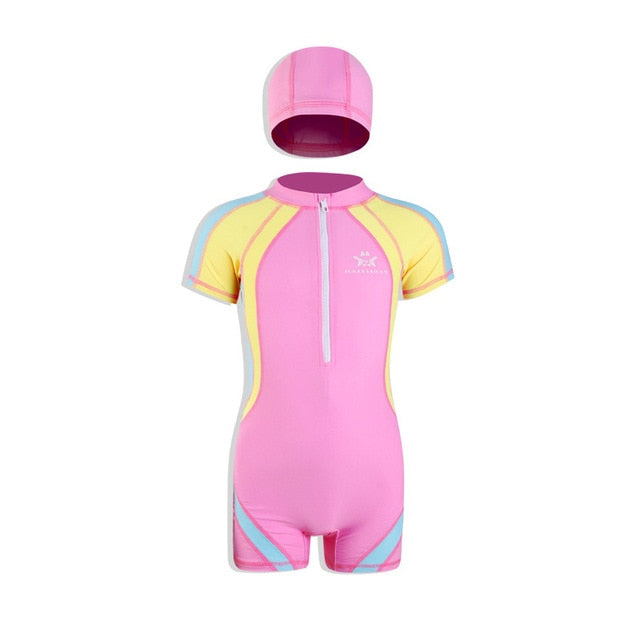 One Piece Swimsuit with Swim Cap For Kids