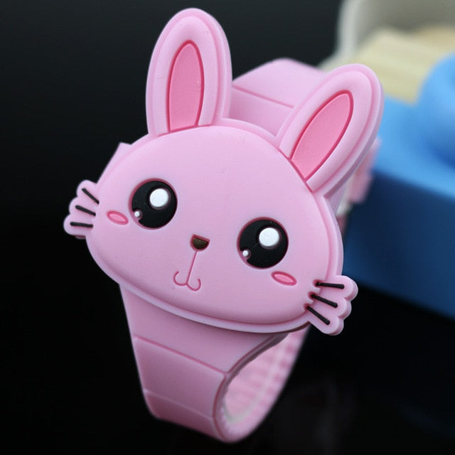 Lovely Rabbit Cartoon Children Watches Flip Cover Rubber Electronic Kids Watch for Boy Student Girls Clock Reloj Infantil Saati - Shopeasywear