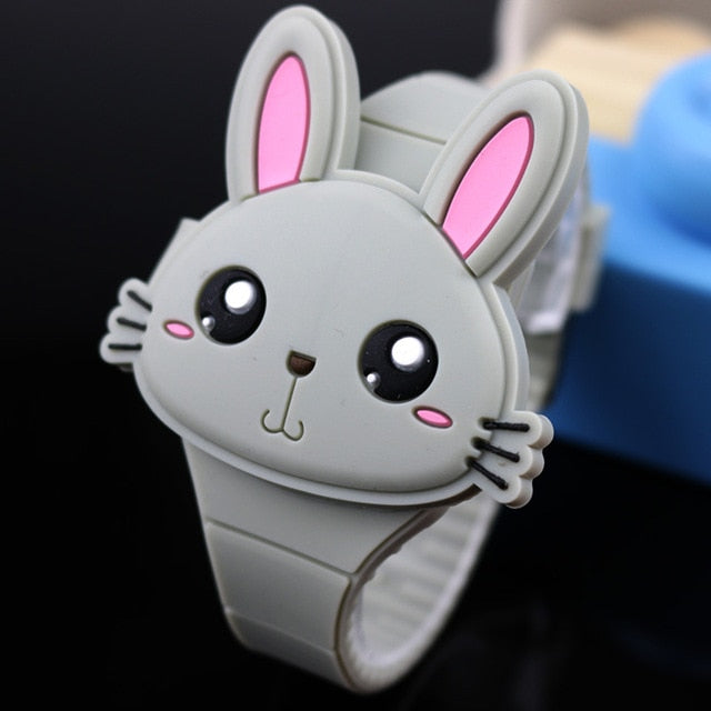 Lovely Rabbit Cartoon Children Watches Flip Cover Rubber Electronic Kids Watch for Boy Student Girls Clock Reloj Infantil Saati - Shopeasywear