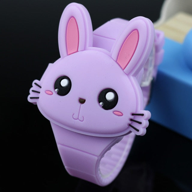 Lovely Rabbit Cartoon Children Watches Flip Cover Rubber Electronic Kids Watch for Boy Student Girls Clock Reloj Infantil Saati - Shopeasywear