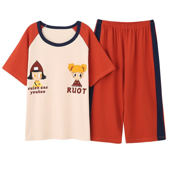 Newest Summer 100% Cotton Cartoon Women Pajamas