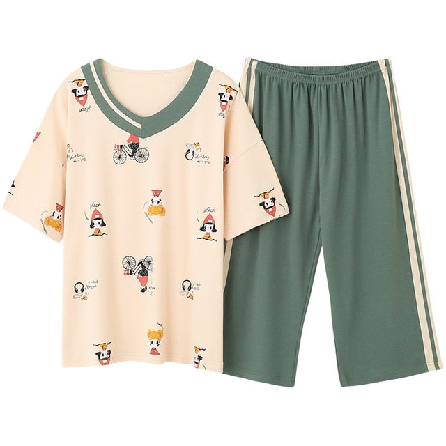 Newest Summer 100% Cotton Cartoon Women Pajamas