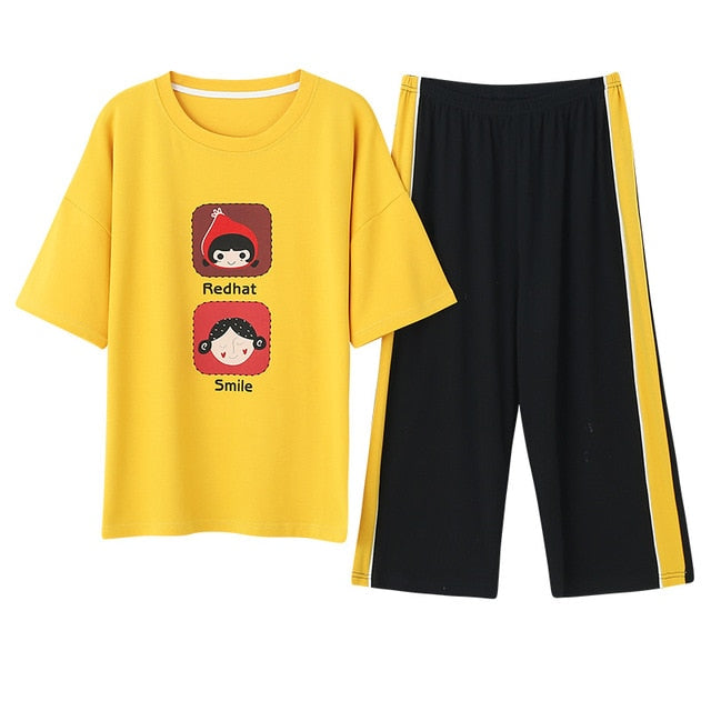 Newest Summer 100% Cotton Cartoon Women Pajamas