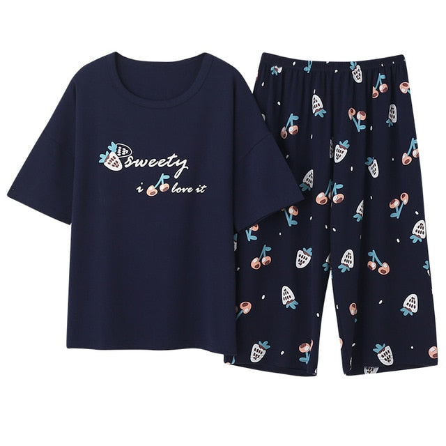 Newest Summer 100% Cotton Cartoon Women Pajamas
