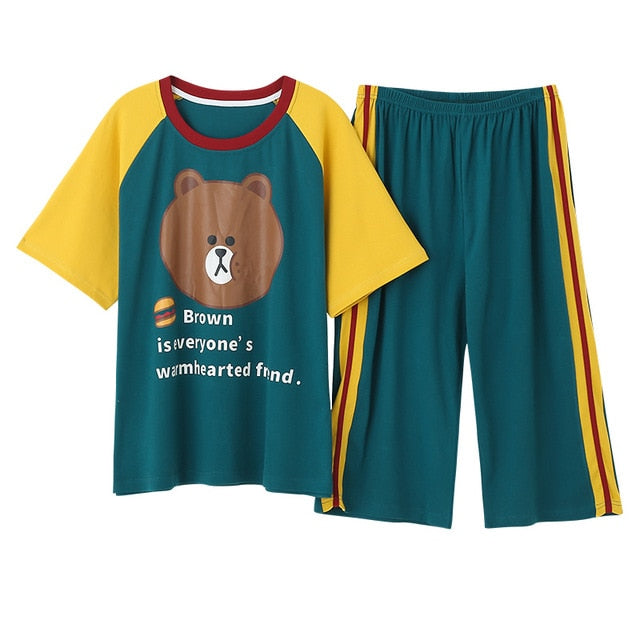 Newest Summer 100% Cotton Cartoon Women Pajamas