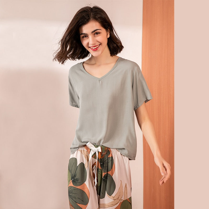 Short Sleeve Elastic Pajama For Women