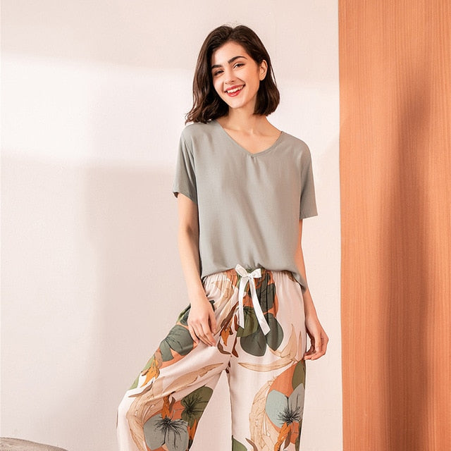 Short Sleeve Elastic Pajama For Women